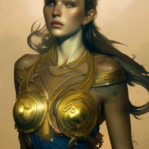 Brunette Warrior with Tribal Tattoos: Hyperdetailed Portrait