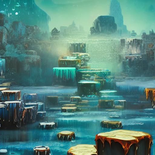 Iced Geometric Shapes in Detailed Matte Painting