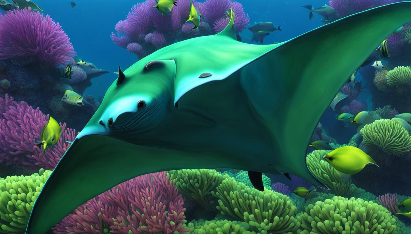Animated Manta Ray Swimming in Seapunk Ocean