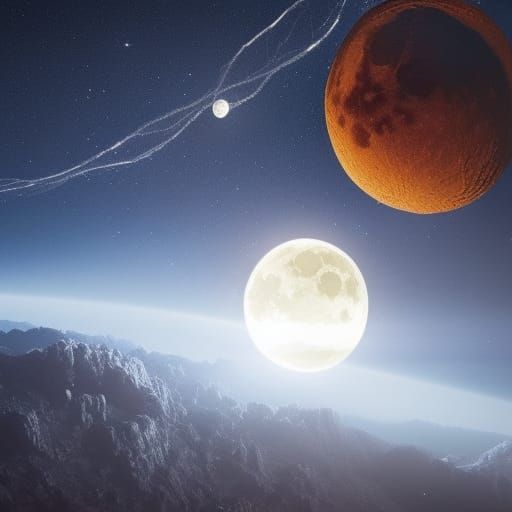 Surreal Space Cave with Floating Mountains