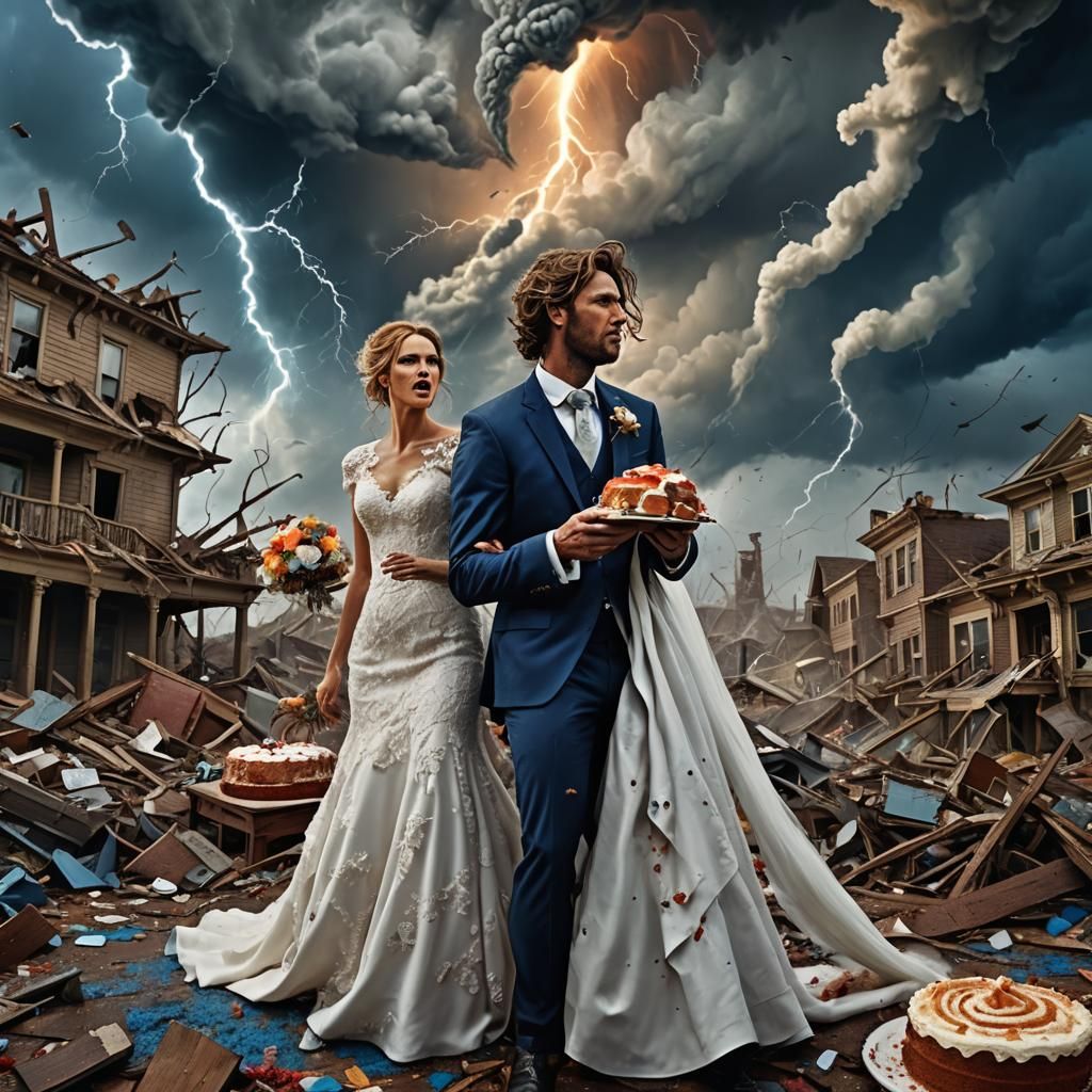 Bewildered Couple in Tornado, Fantasy Realism
