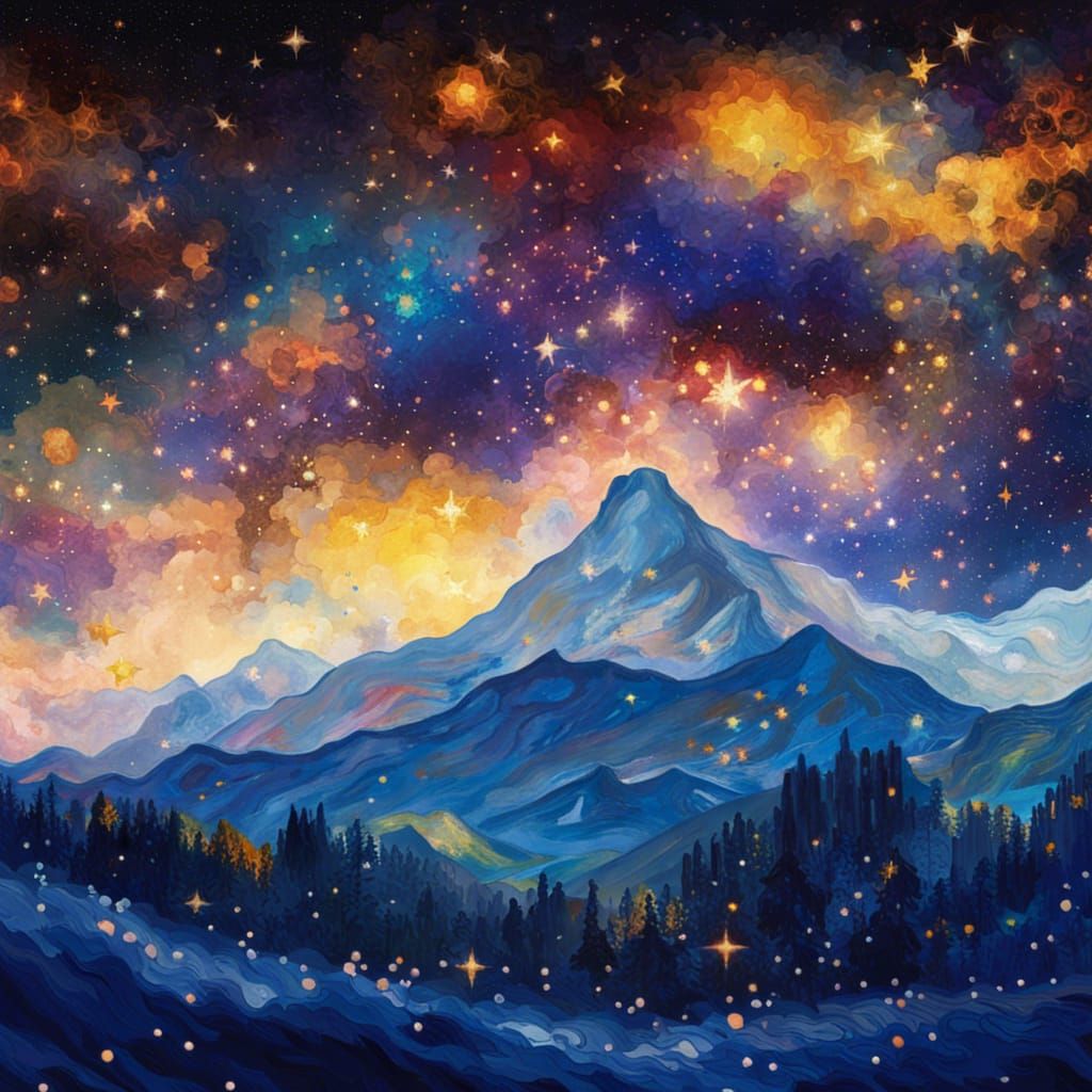 Mesmerizing Celestial Night Sky in Post-Impressionist Style
