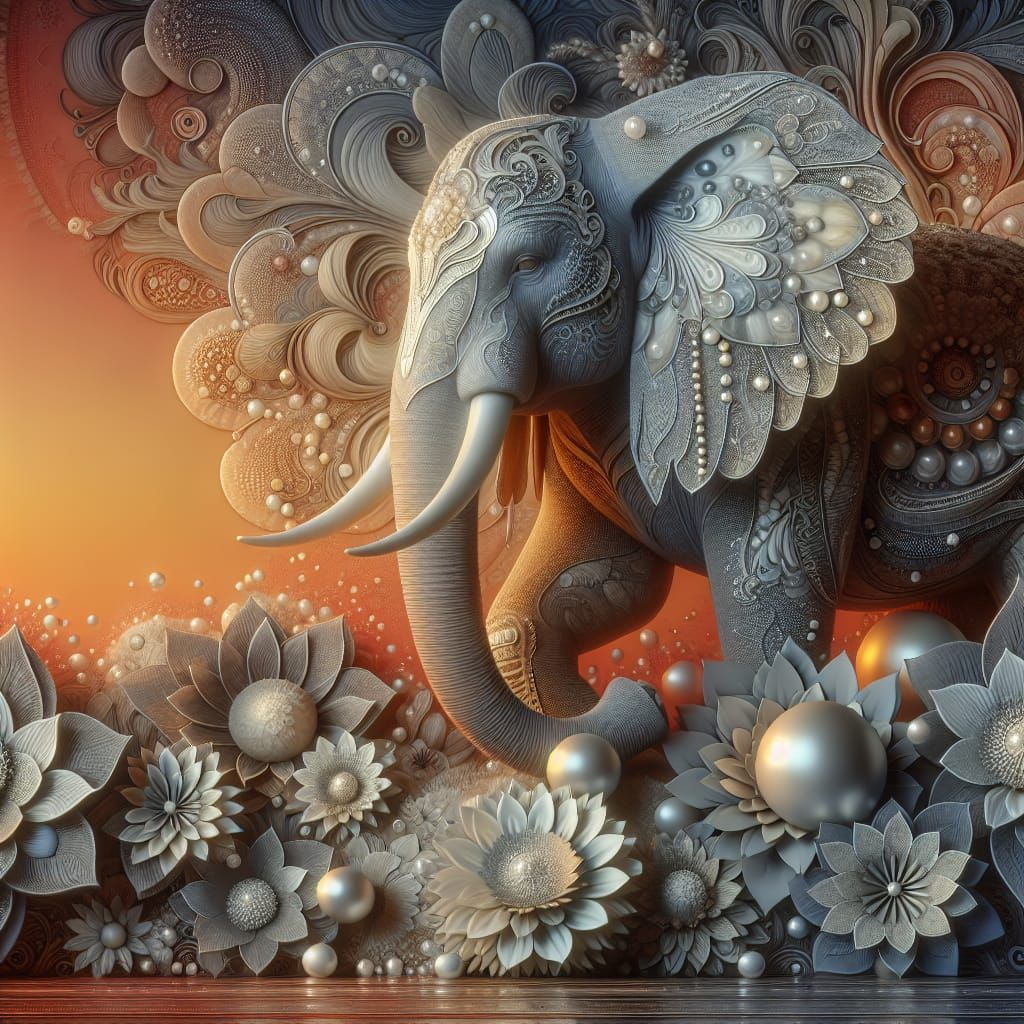 Elephant Adorned with White Patterns in Magical Realism