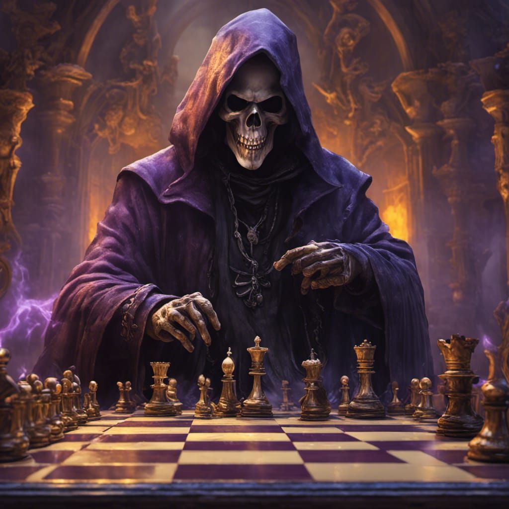 Grim Reaper and Ozzy Chess Match: Dark Fantasy Art