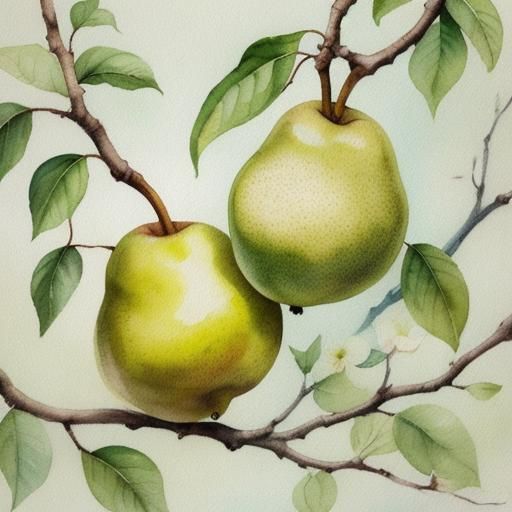 Delicate Watercolor Pears on Branch, Potter Style