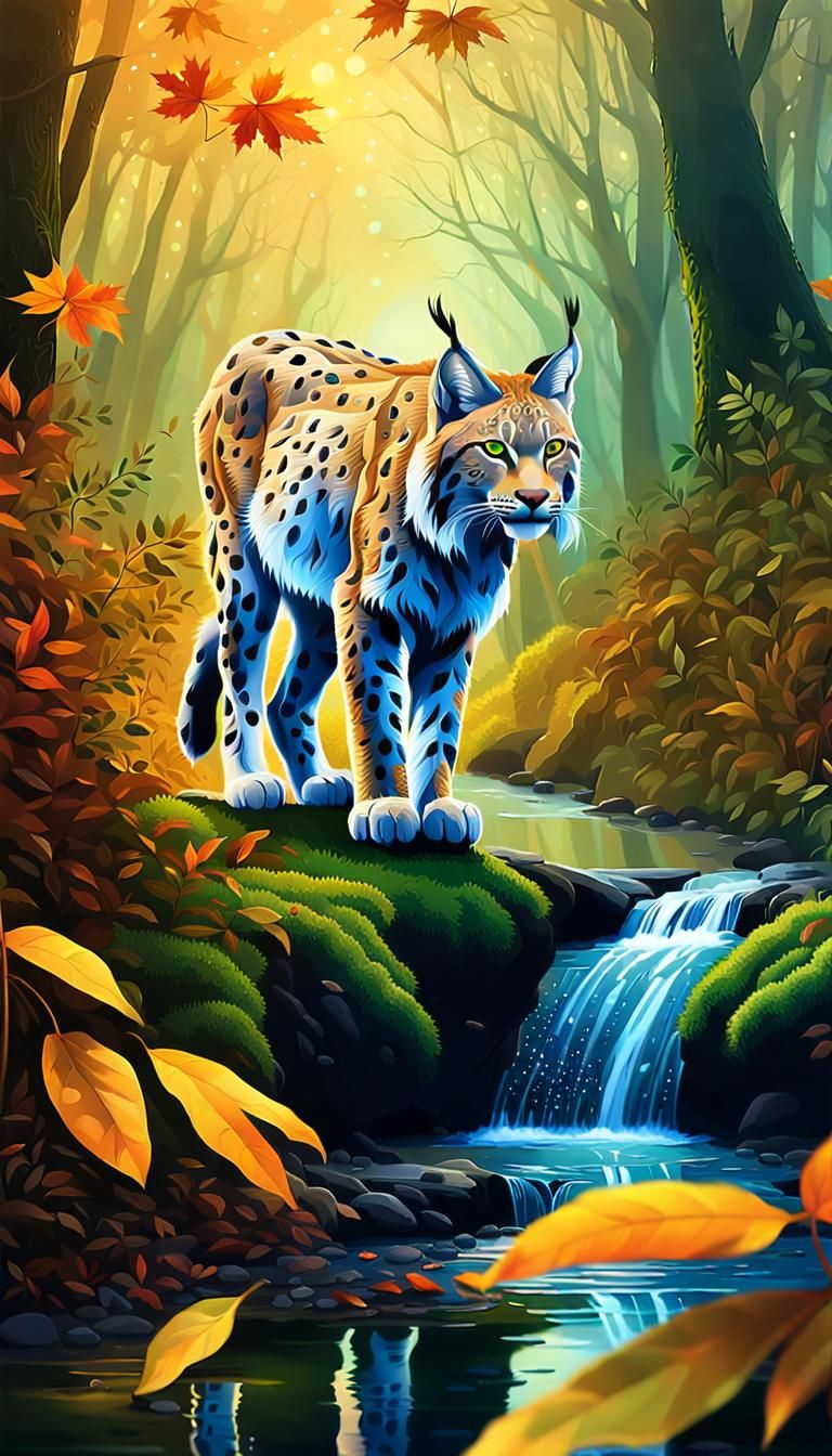 Lynx Drinks in Amazonian Forest at Twilight