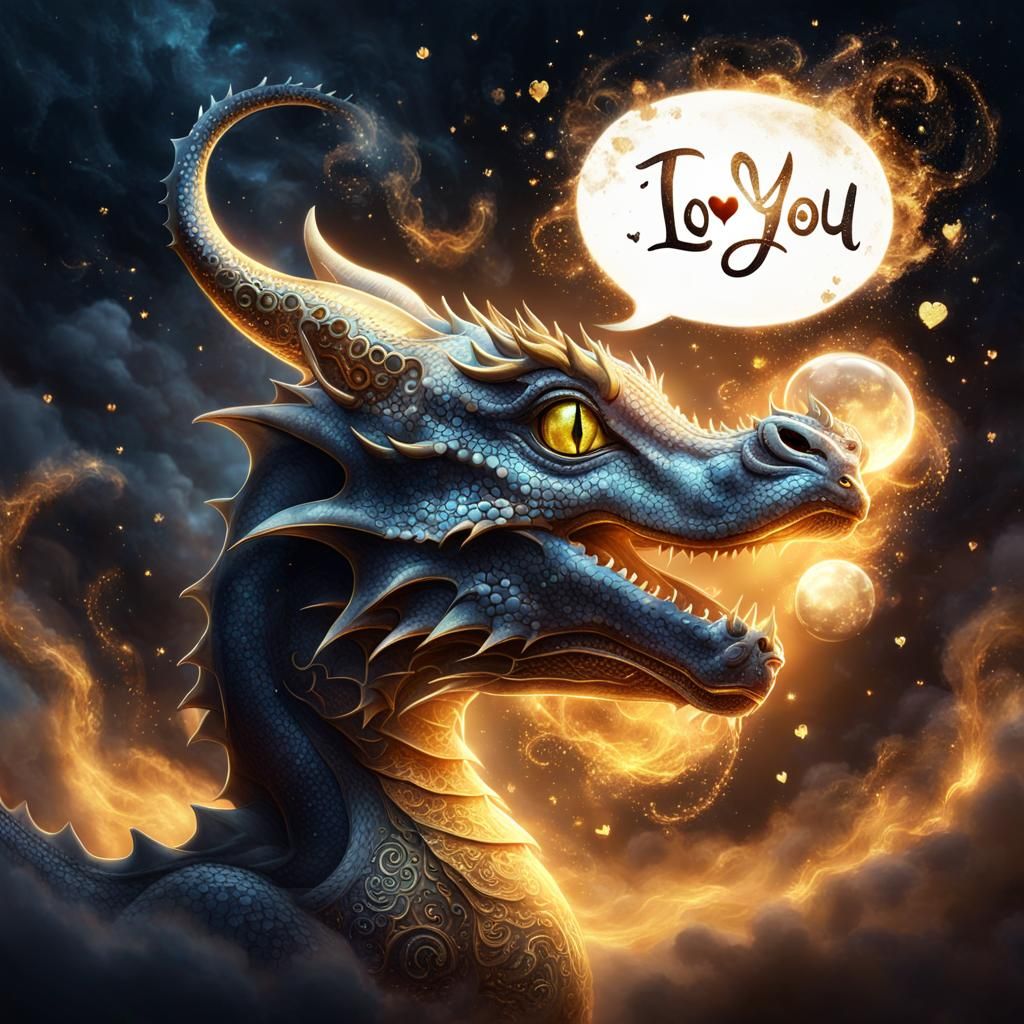 Cute Dragon Watching Mother Dissolve in Night Sky