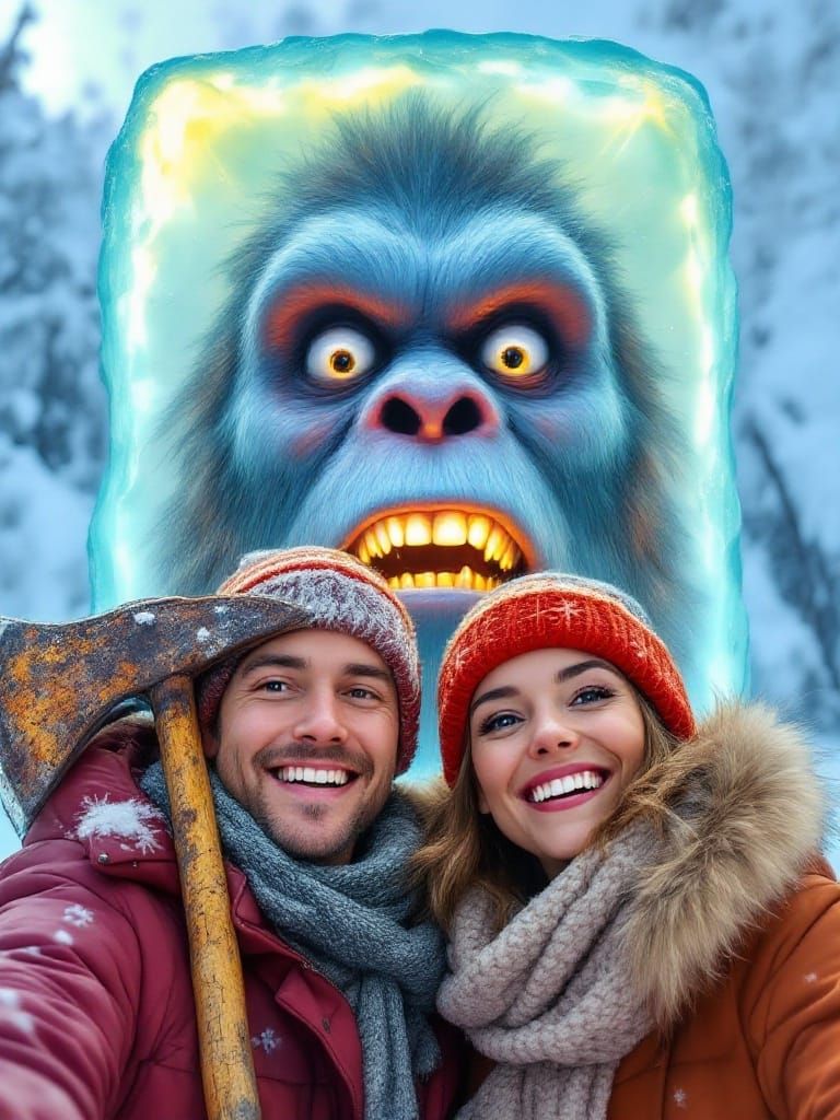 Mythical Winter Selfie in Whimsical Style