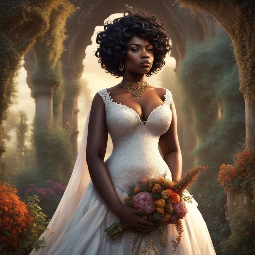 Bohemian Chic Bride in Nature, Digital Comic Art