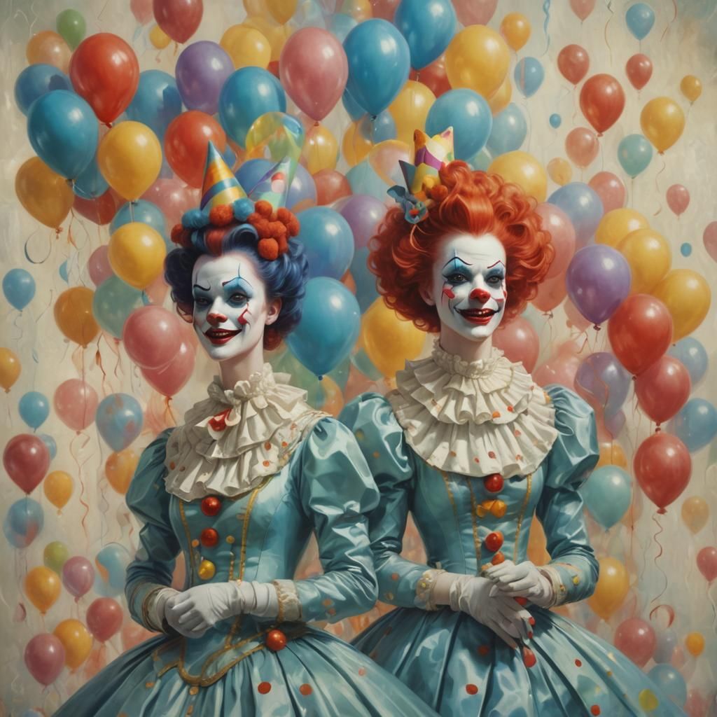 Glamorous Birthday Clowns in Oil Paint