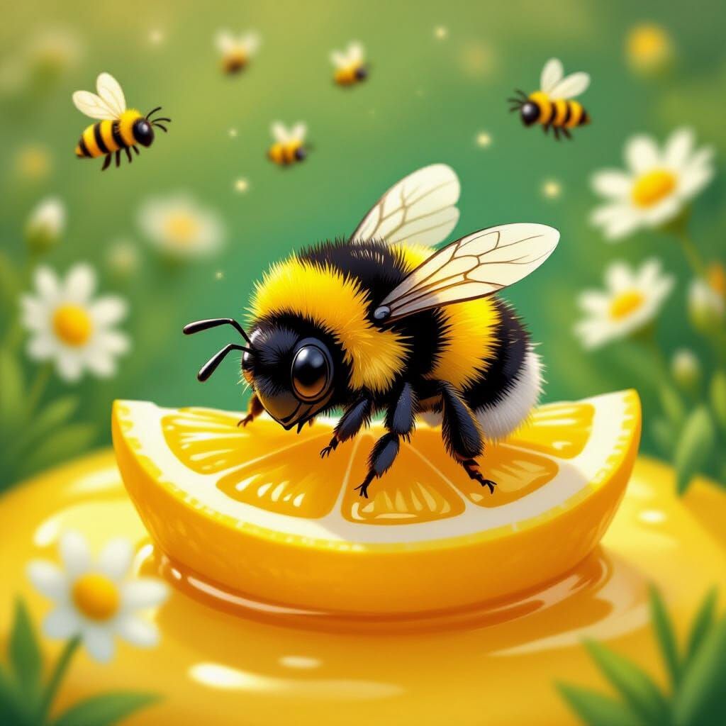 Adorable Chibi Bumblebee Nap in Honeyed Flower Garden