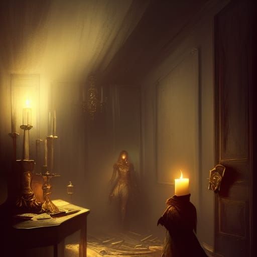 Eerie Candlelight Shadows: Dark Fantasy Concept Art