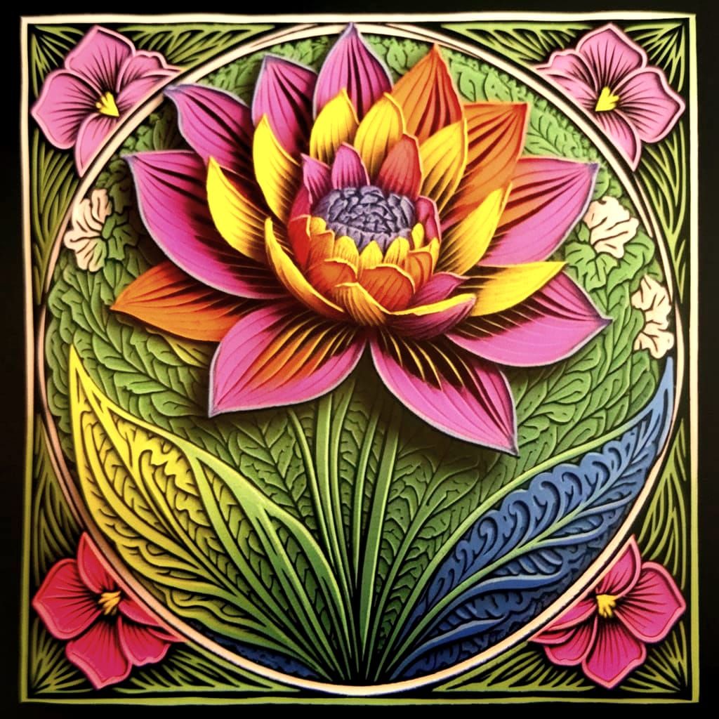 Colorful Art Nouveau Floral Fantasy in Exotic Style