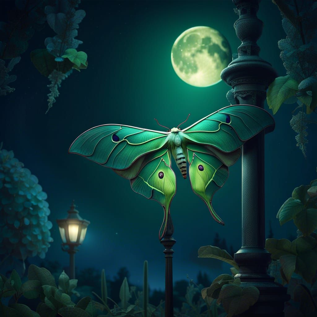 Luna Moth on Lamppost: Fantasy Concept Art