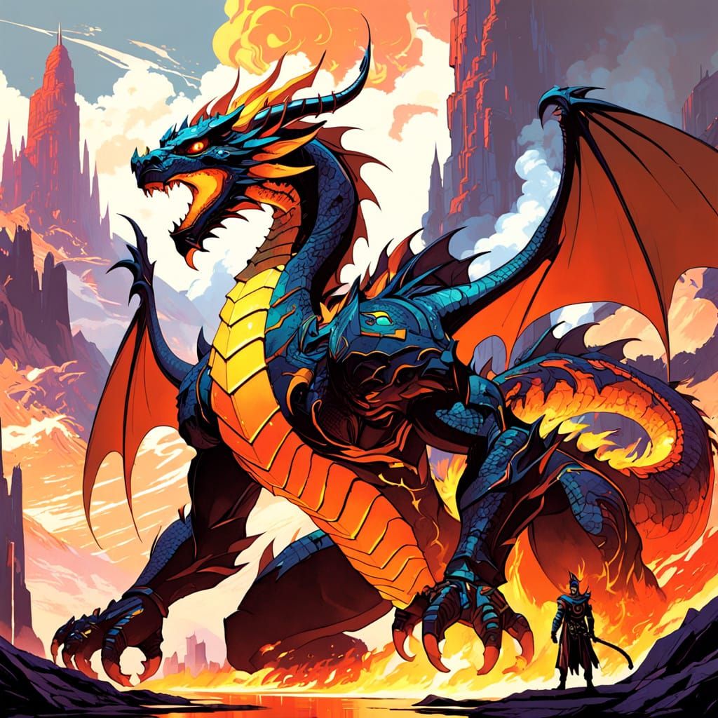 Majestic Fire-Type Dragon Stands Beside Regal Prince in Drea...