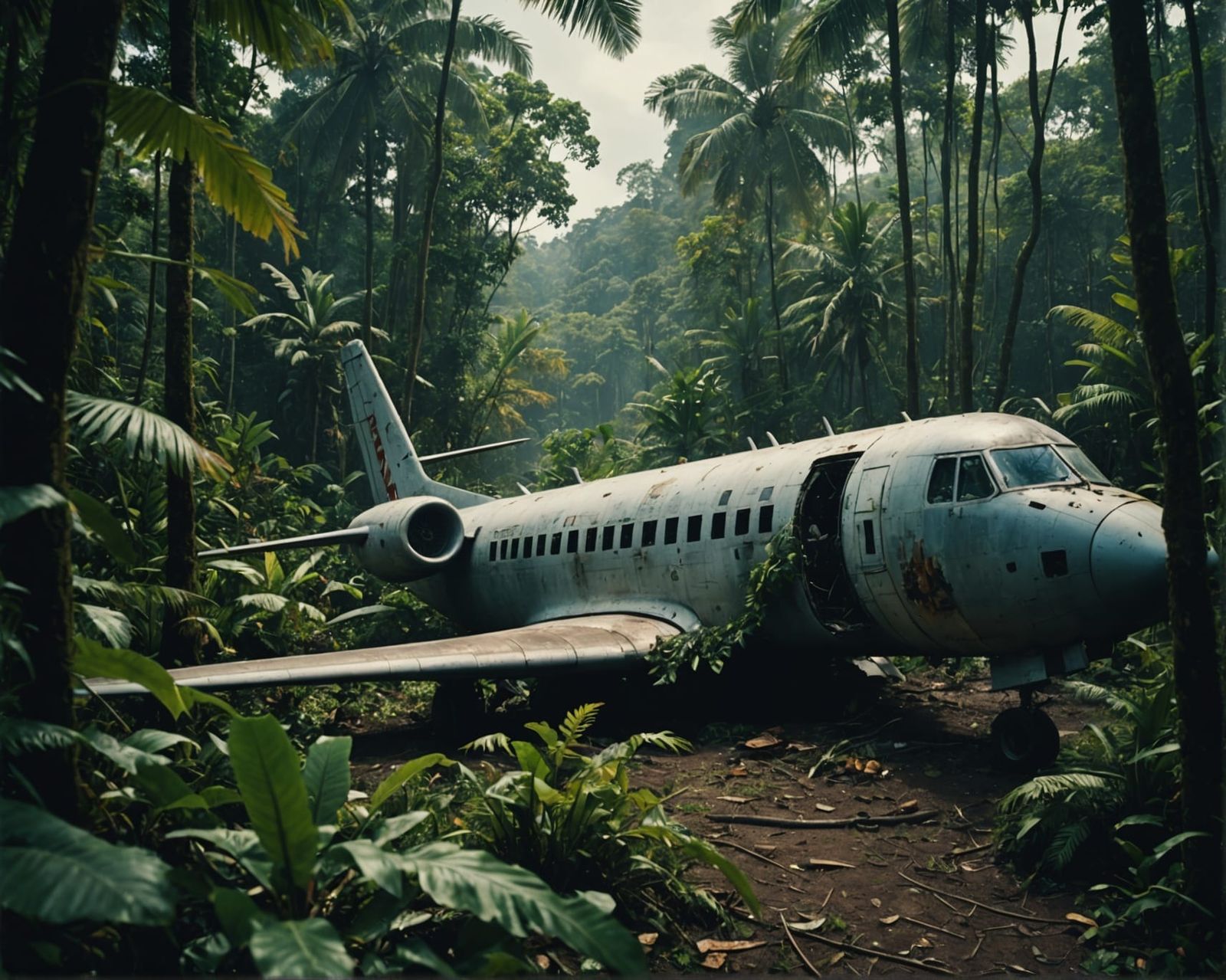 Dramatic Airplane Crash in Jungle Film Still