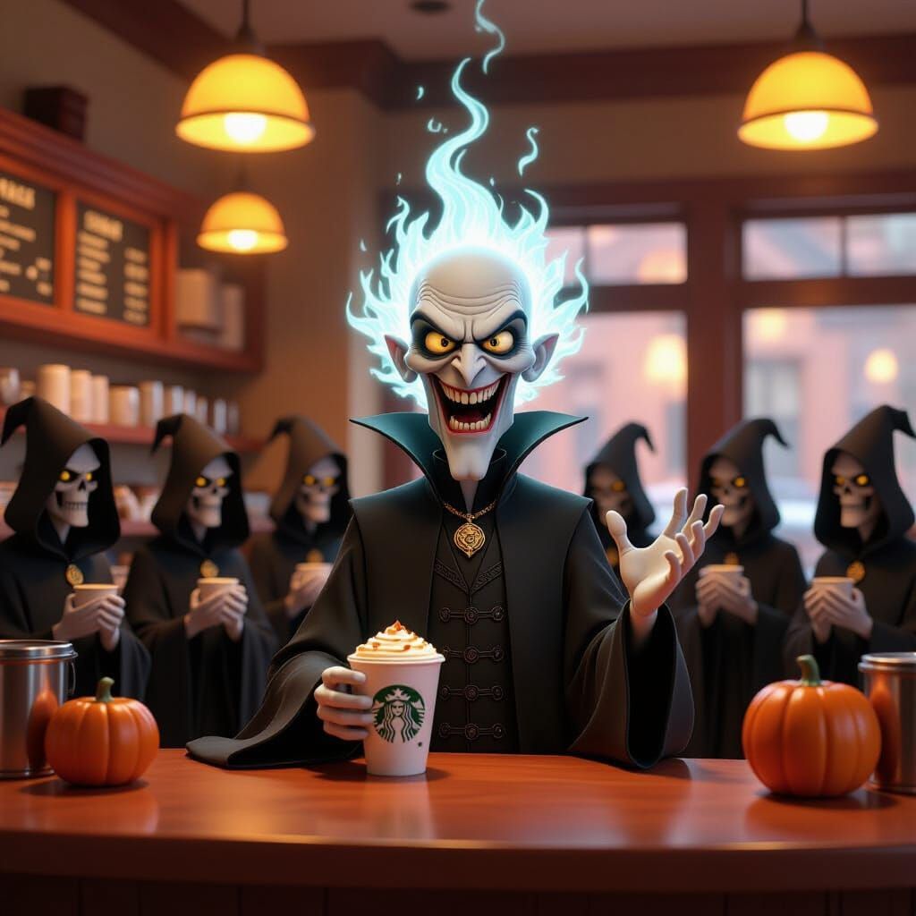 Voldemort Orders a PSL at Starbucks in Pixar Style