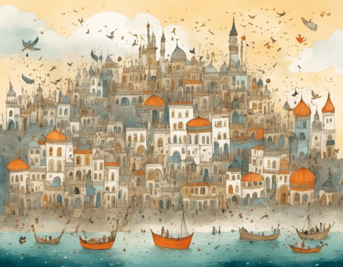 Whimsical Arabian Nights Town: Painterly Illustration