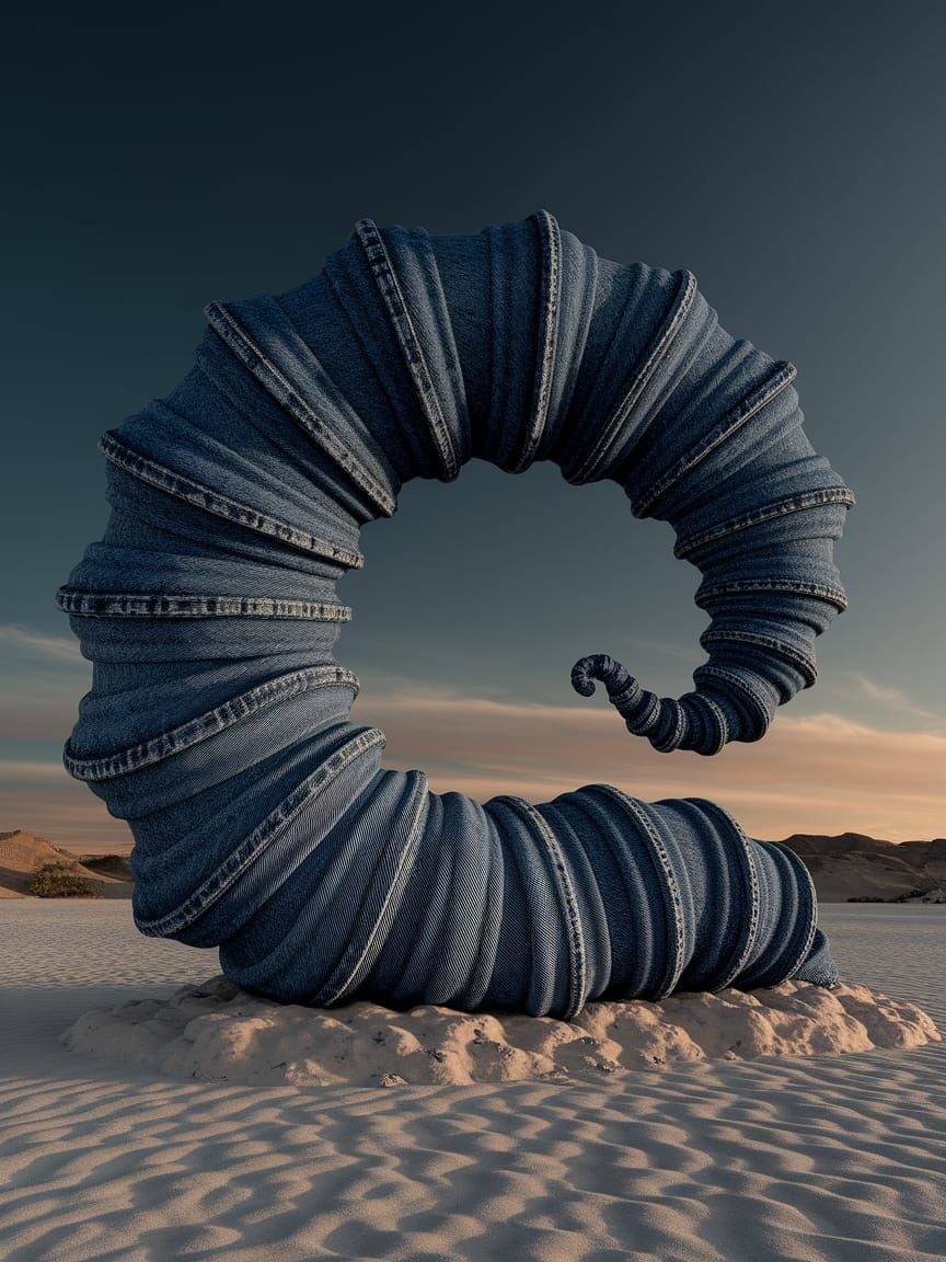 Freestanding Colossal Biolucent Denim Sandworm in Dramatic P...