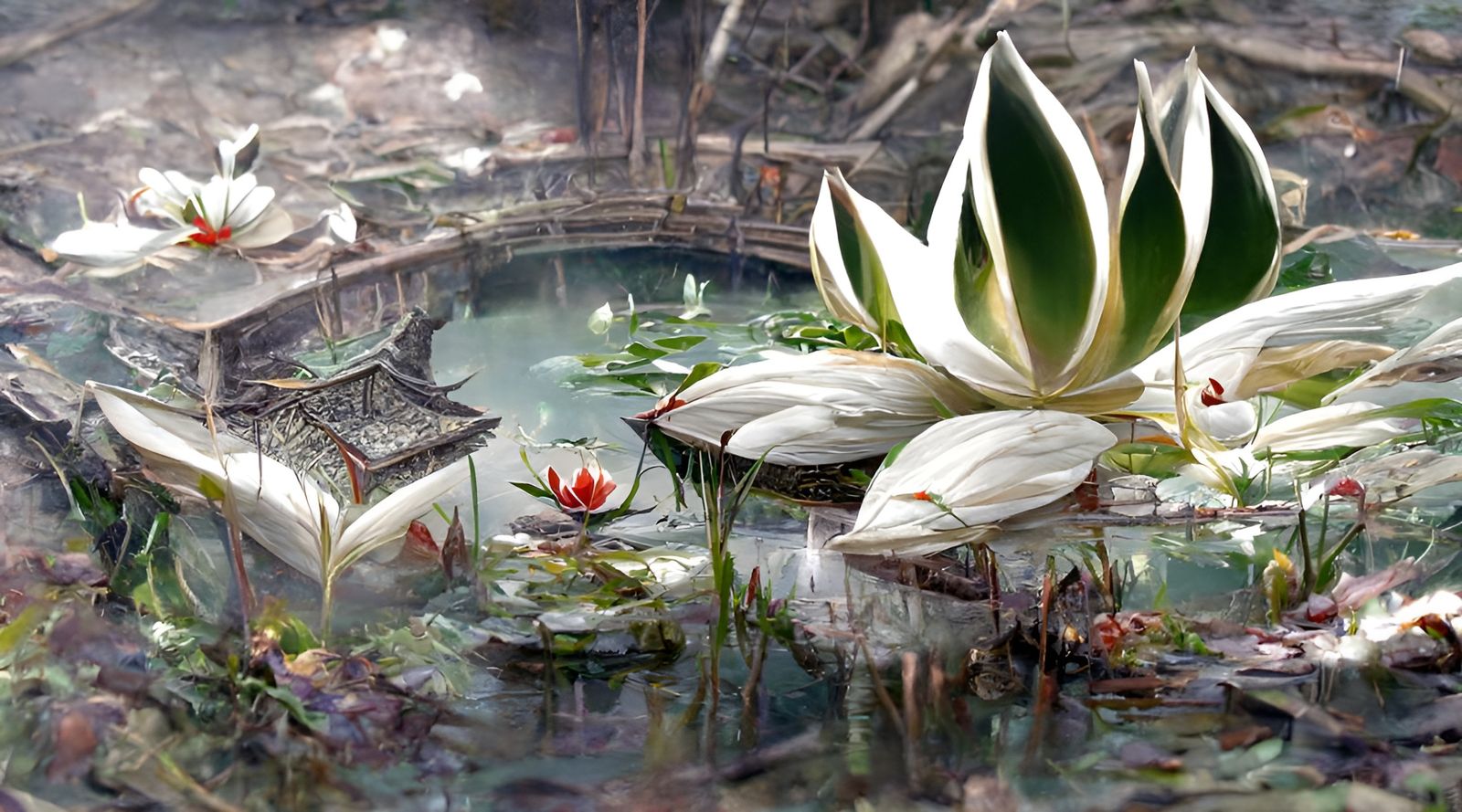 Lotus Pond Painting in Hyperrealistic Digital Art Style