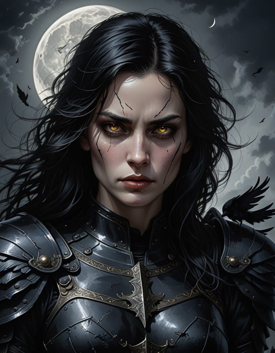 Mystical Warrior Goddess in Moonlit Armor