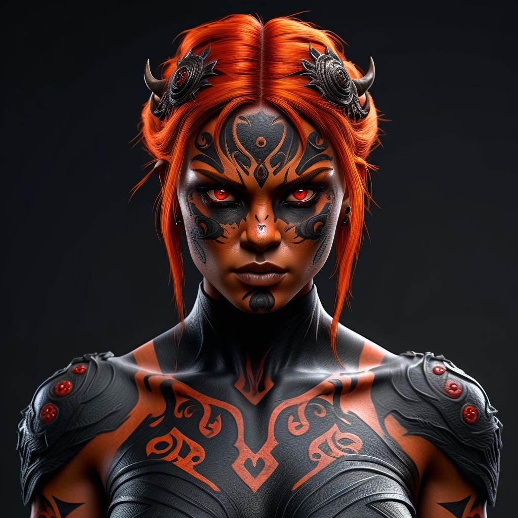 Hyperrealistic Dark Fantasy Woman with Red Eyes