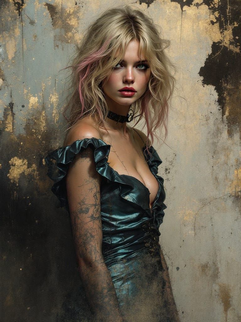 Gothic Pin-Up Woman with Stormy Eyes