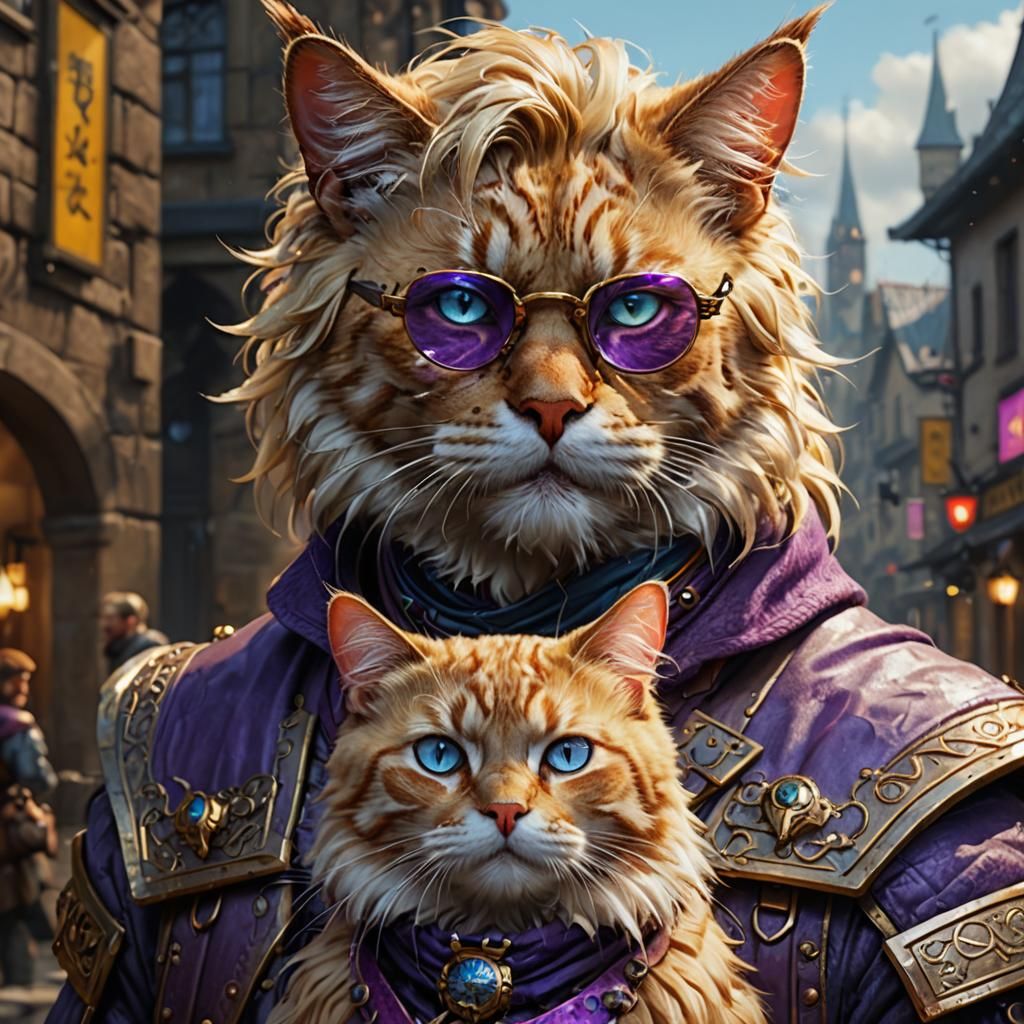 Cat-like Highlander with Cat, Dark Fantasy Art