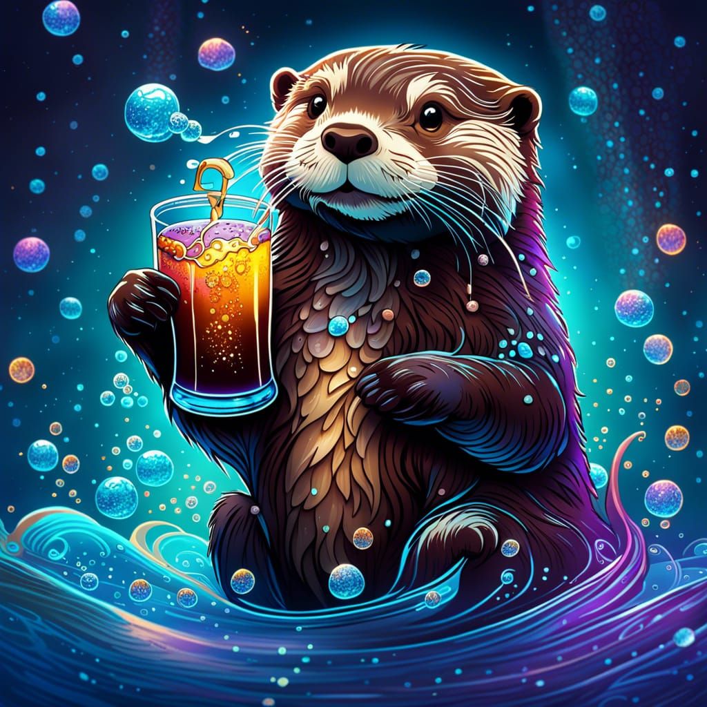 Otter Sipping Rootbeer in Cosmic Water