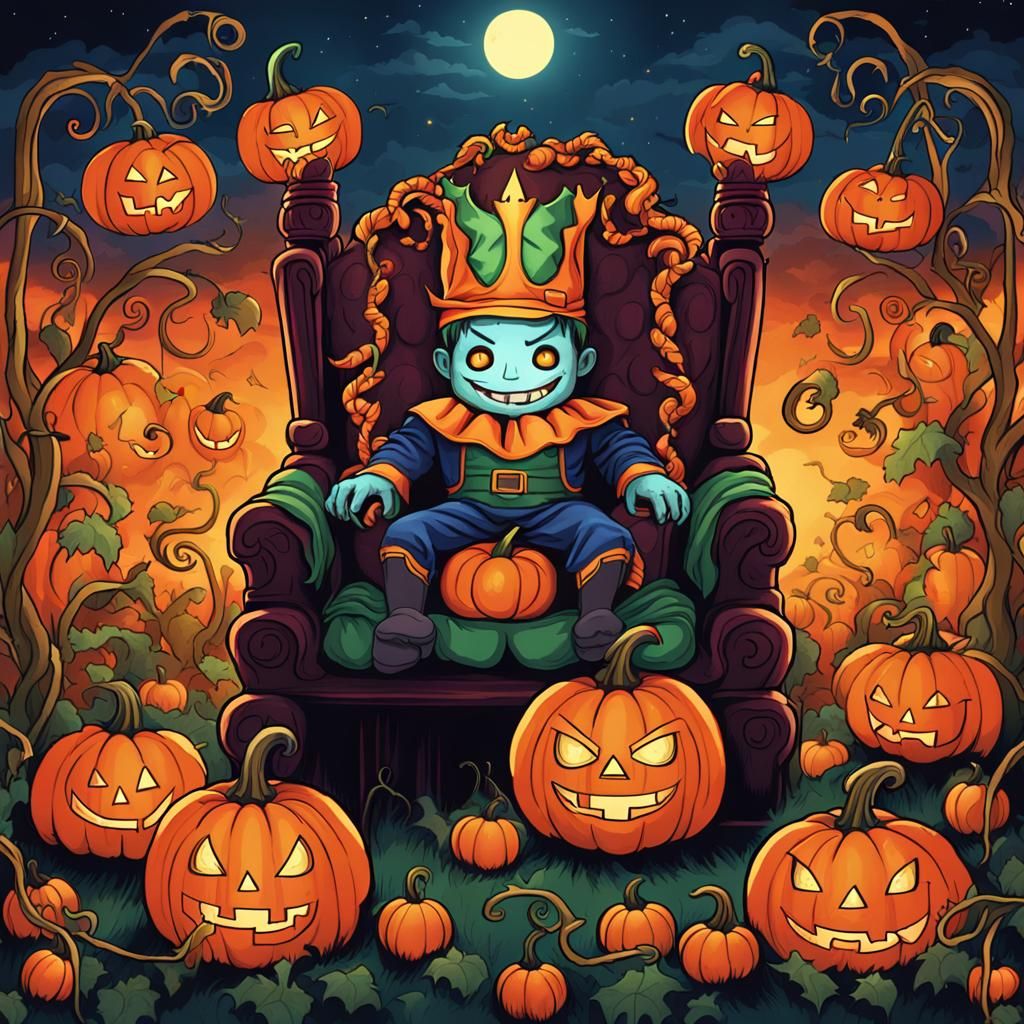 Pumpkin Lord on Throne in Magical Patch