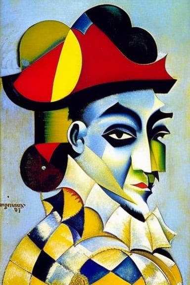 Harlequin. Surrealist art. By "Pablo Picasso"