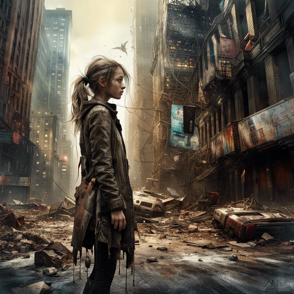 Post-Apocalyptic Girl in Ruined New York City