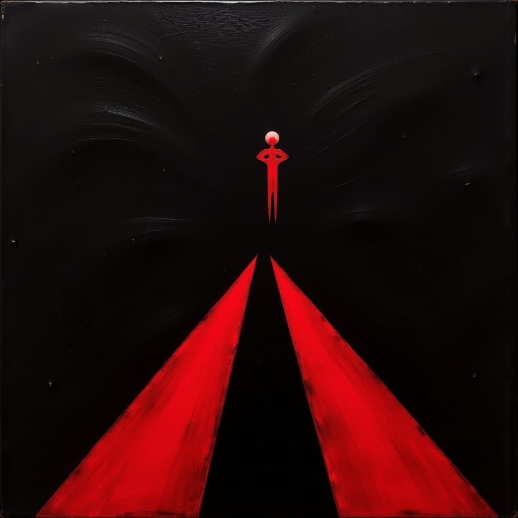 Surreal Landscape with Two Vanishing Points in Black and Red