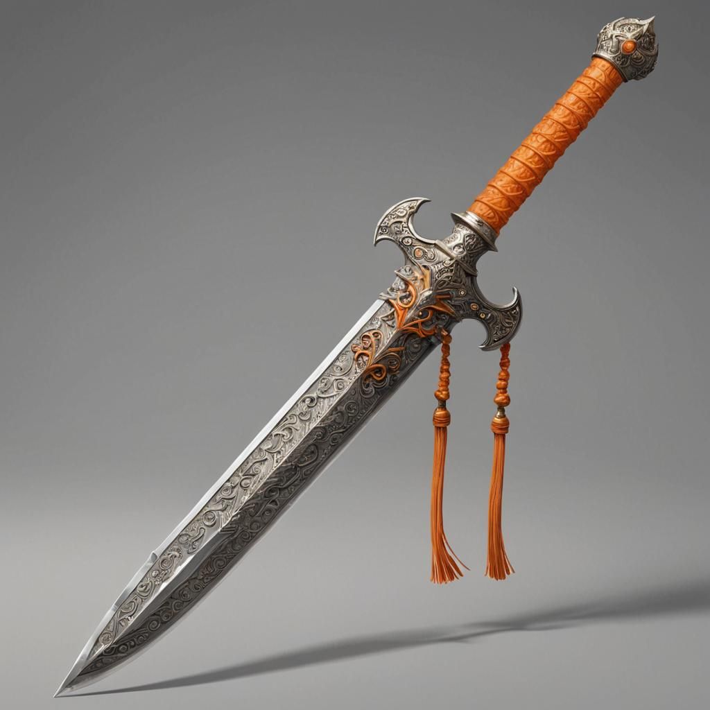 Intricately Detailed Serrated Sword with Silver Inlay