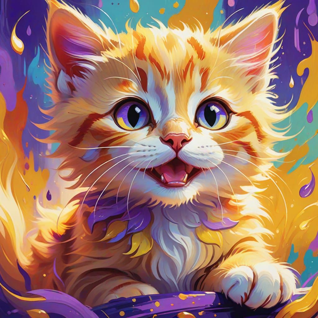 Happy Kitten in Fauvist Fantasy Art Style