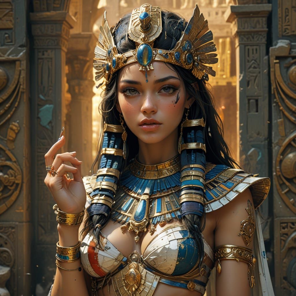 Egyptian Princess Portrait in Stone Temple