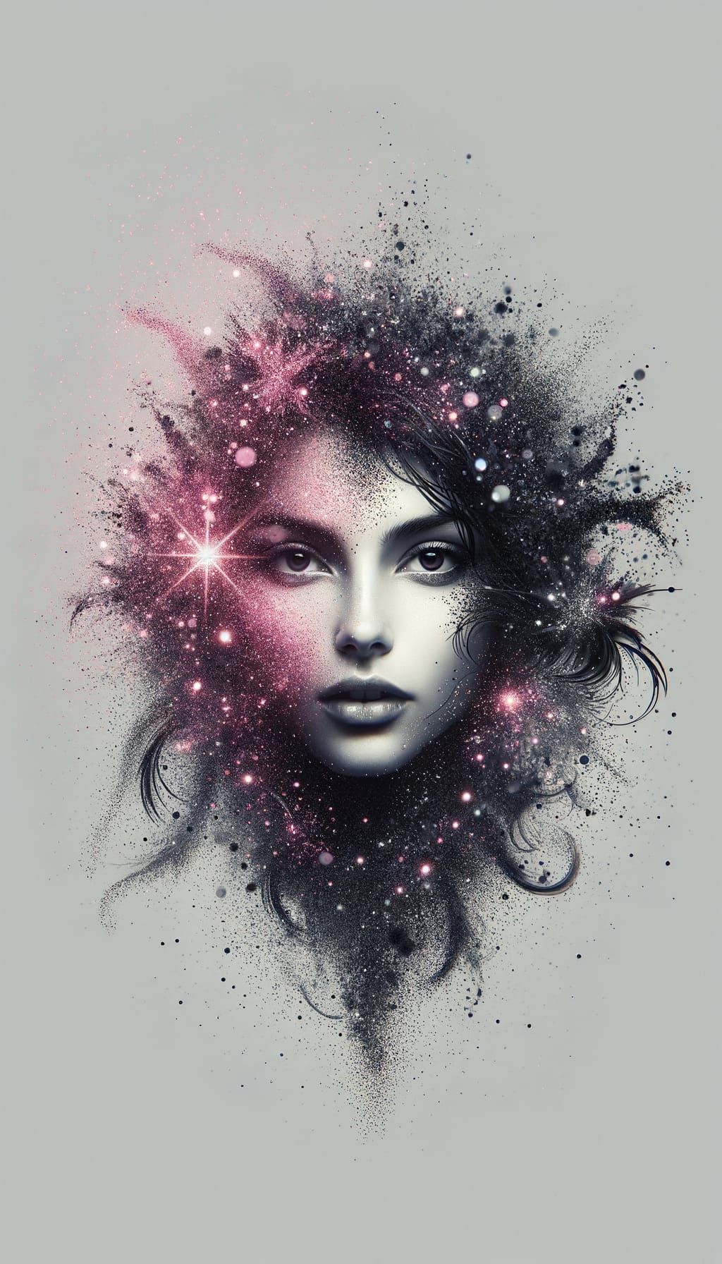 Enigmatic Young Woman in Whirling Glittery Magic