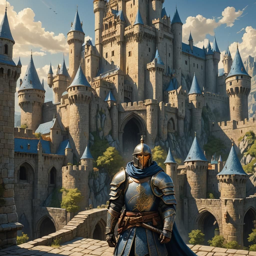 Heroic Medieval Warrior with Castle, Cinematic Art