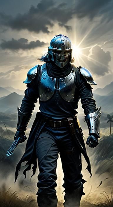 Knight in Black Armor on Battlefield