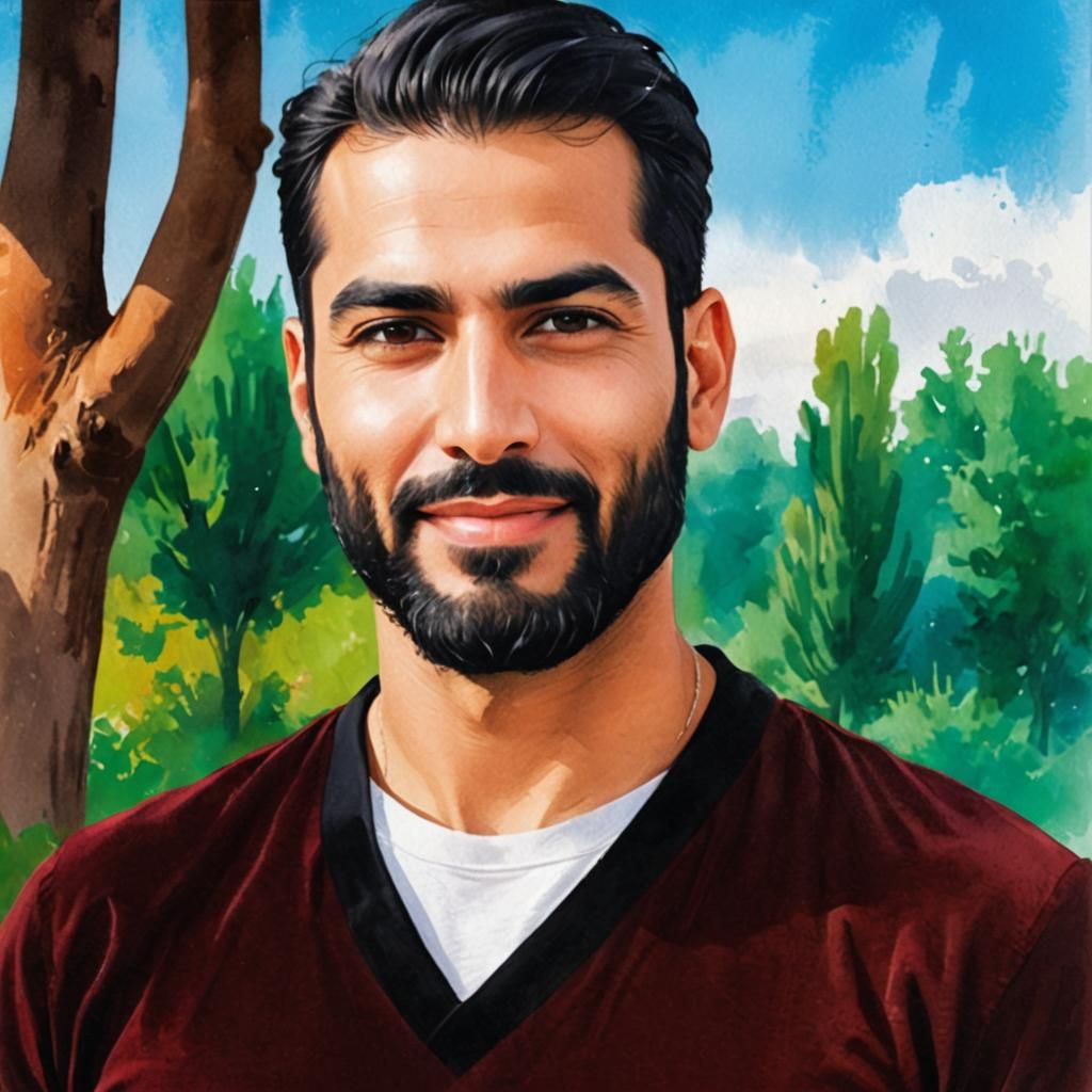Handsome Man Portrait with Red Velvet Shirt
