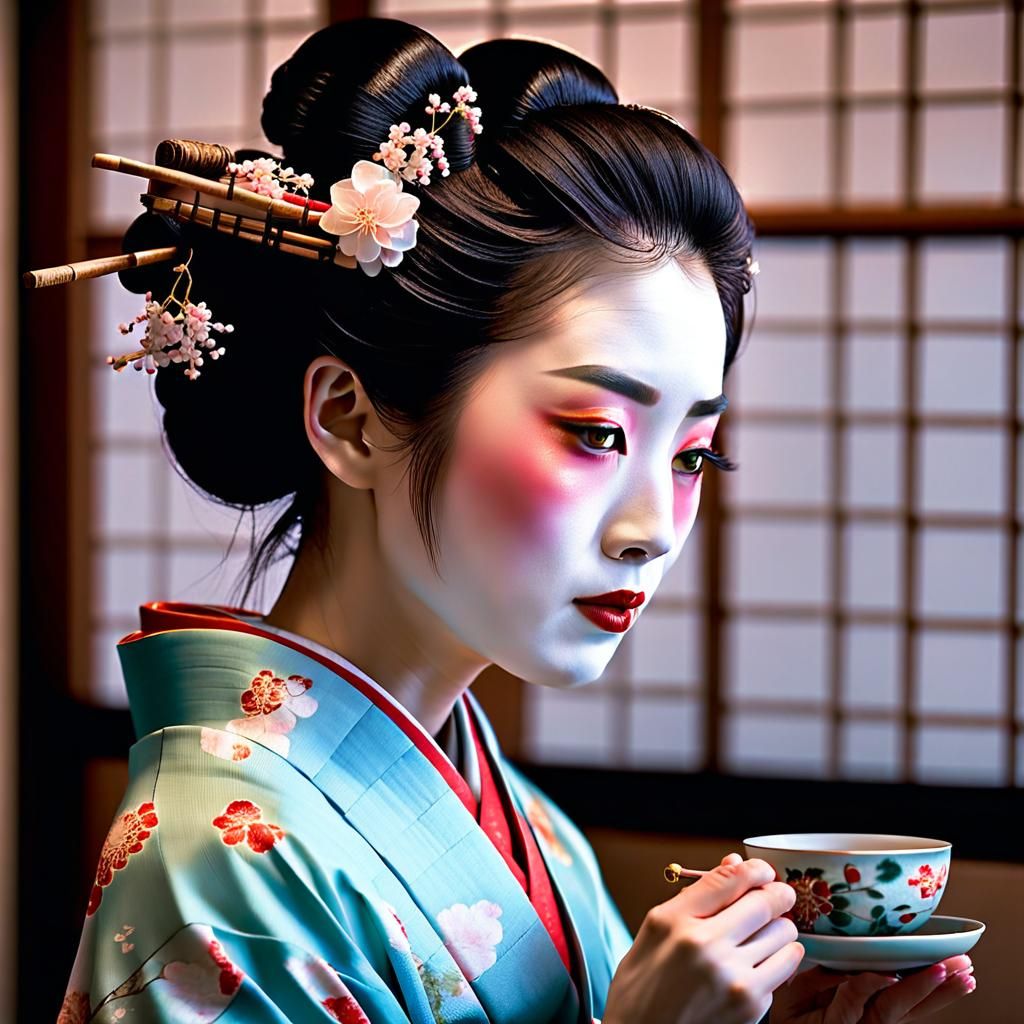 Geisha Tea Ceremony in Traditional Japanese Style