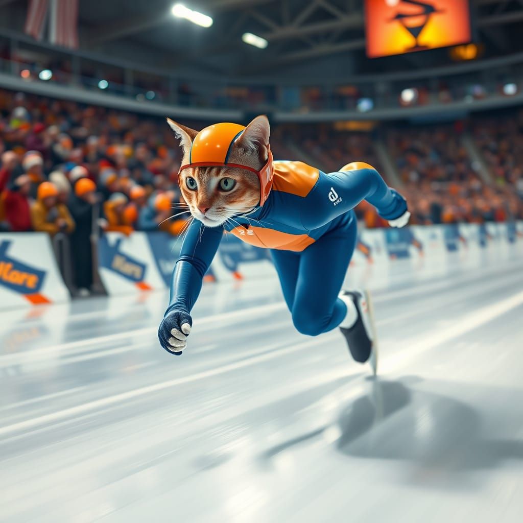 Feline Speed Demon in Hyperrealistic Winter Sports Gear