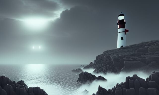 Eerie Lighthouse at World's Edge: Photorealistic Concept Art