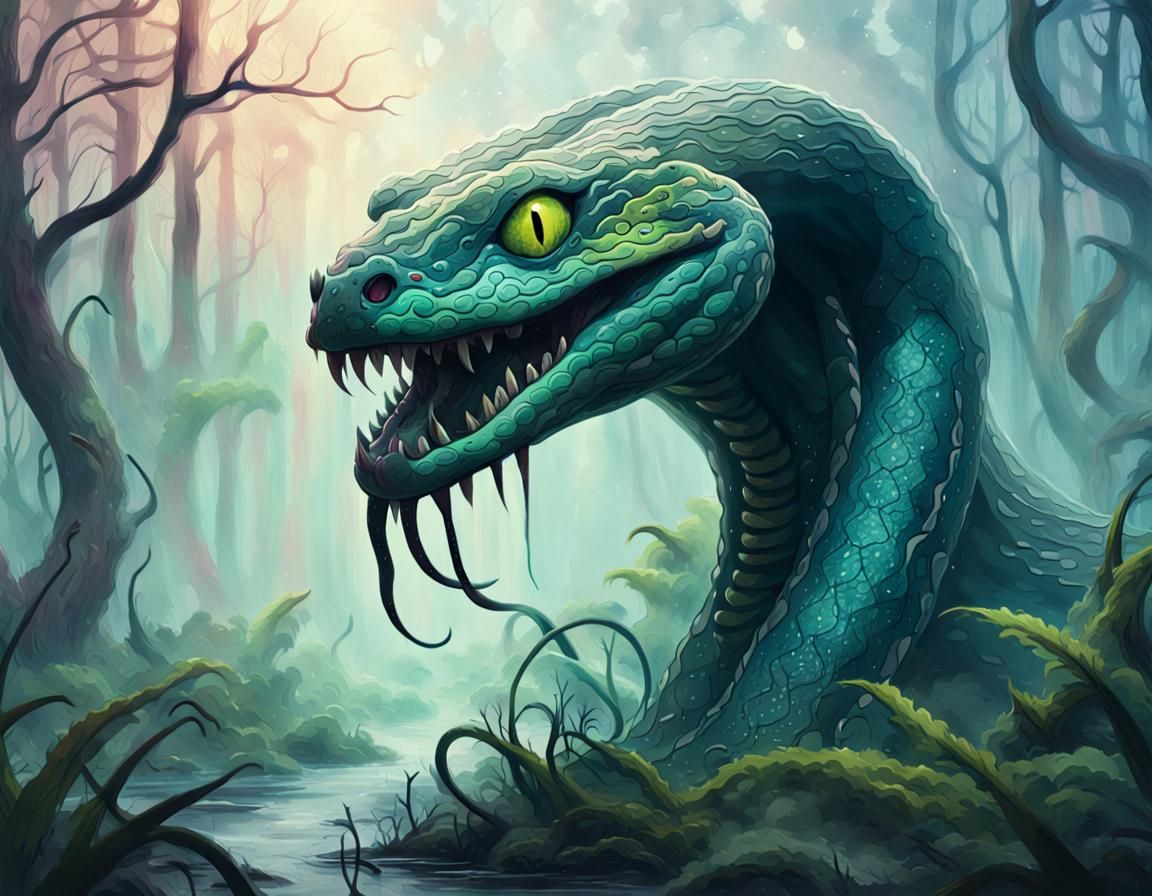 Eerie Swamp Monster Concept Art in Ink Drawing Style