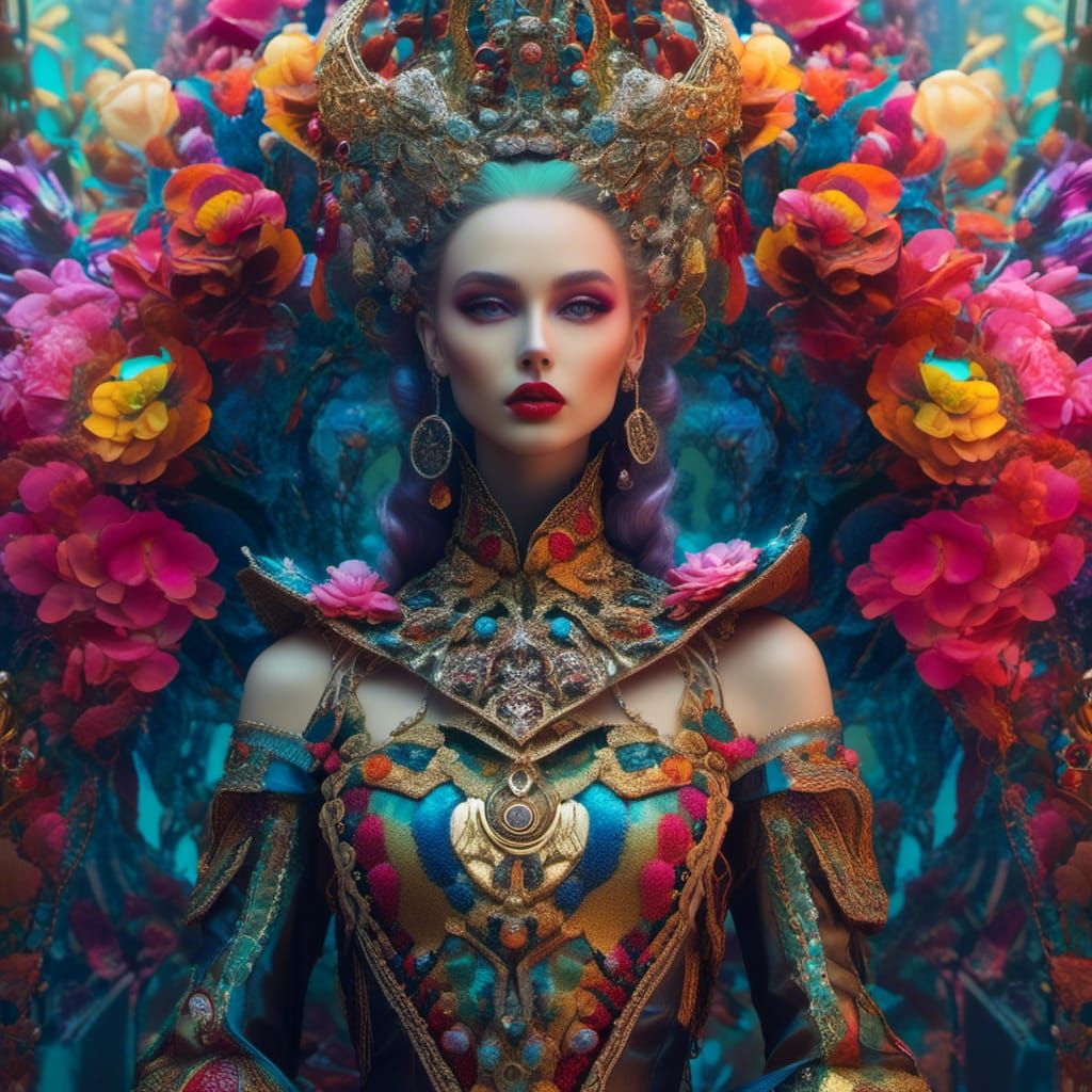 Iridescent Mad Hatter Portrait in Maximalist Style