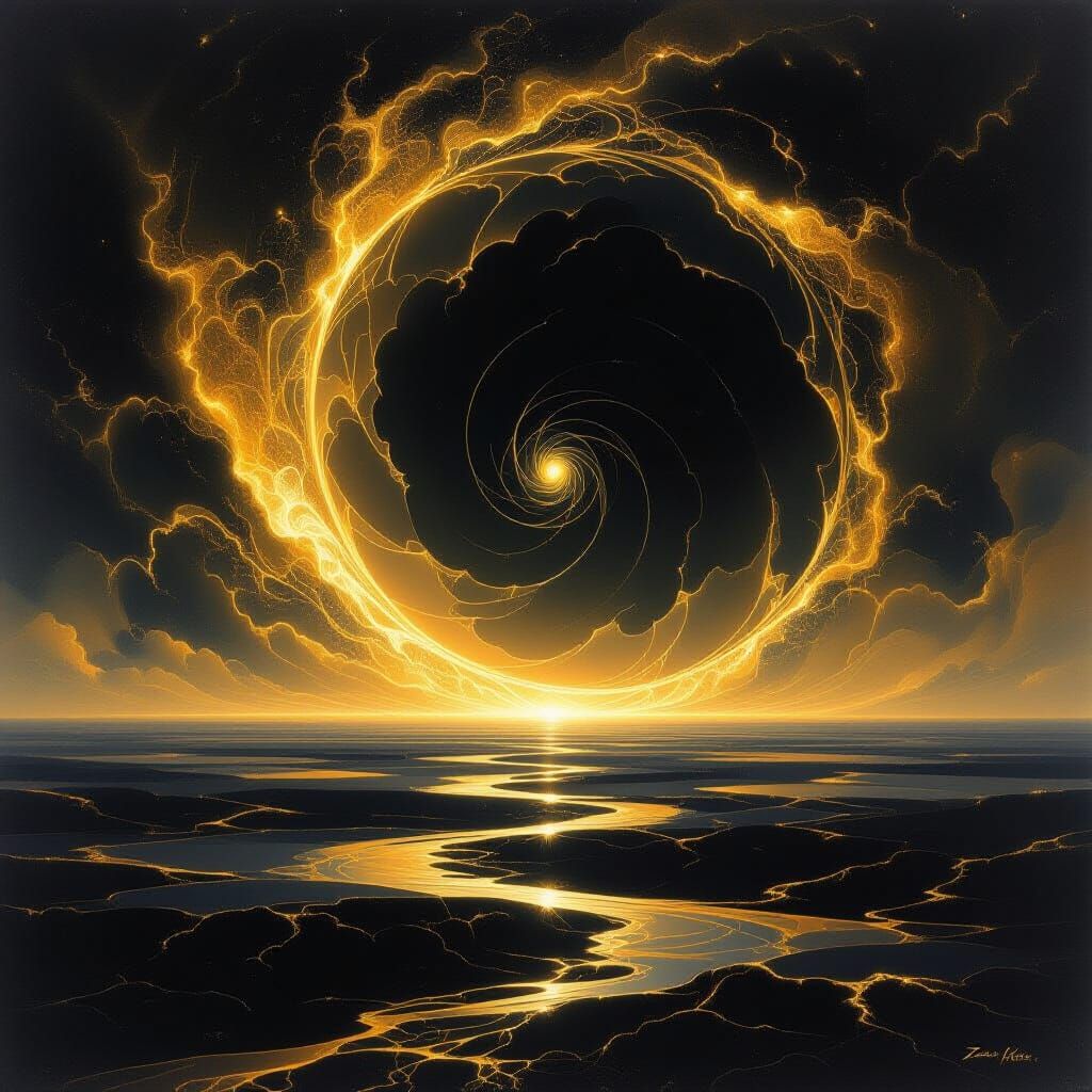 Cosmic Void with Shimmering Gold and Silver Light