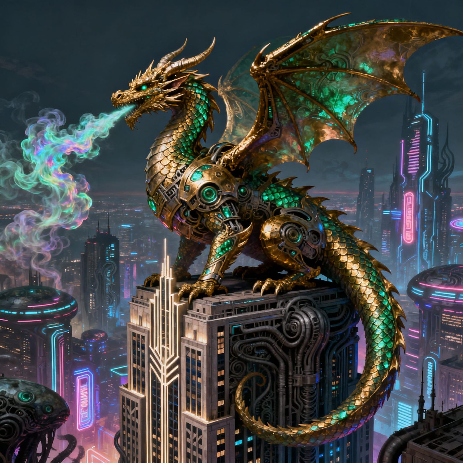 Majestic Brass Dragon on Art Deco Skyscraper