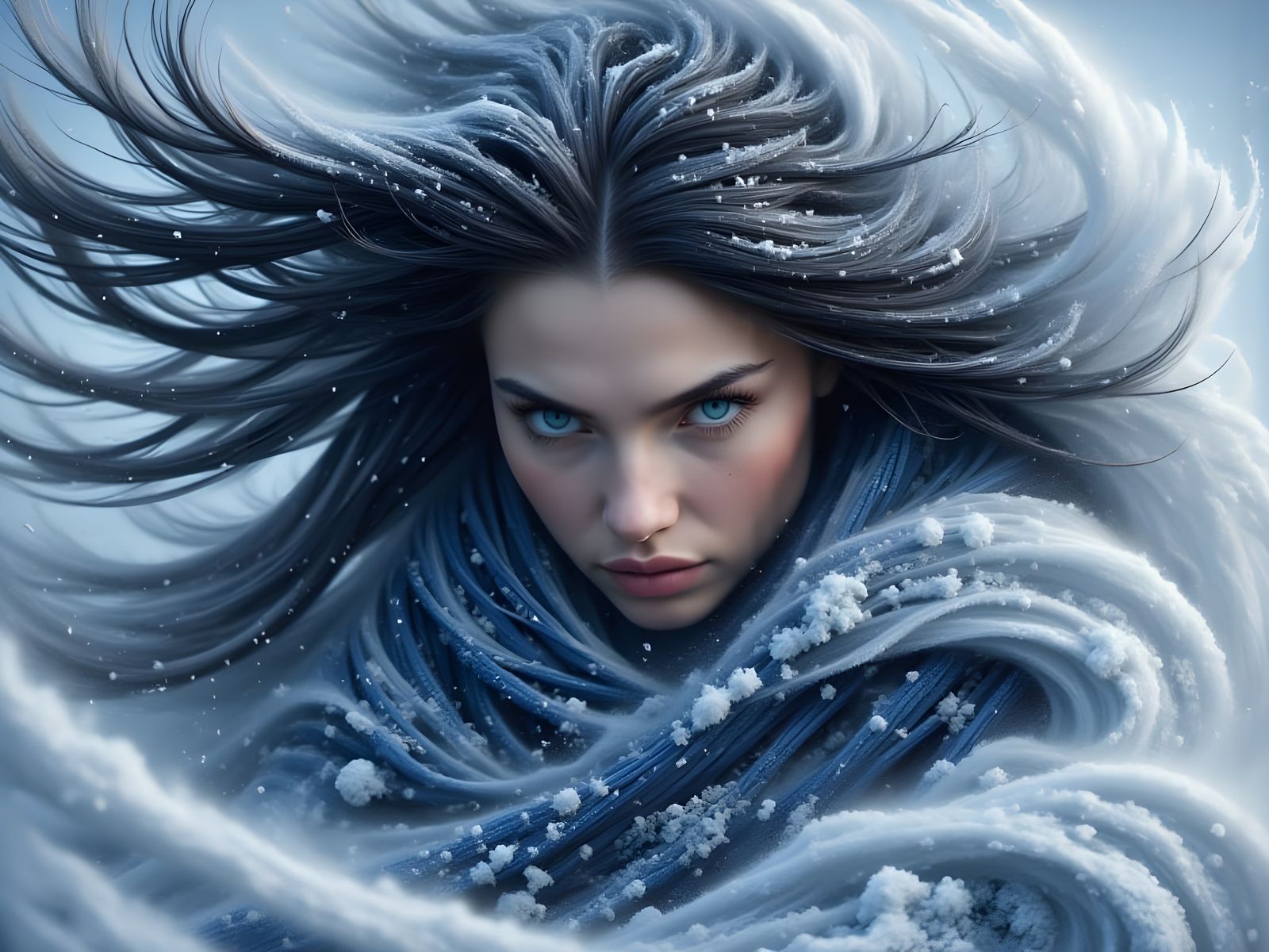 Norse Moon Goddess Amidst Snowstorm