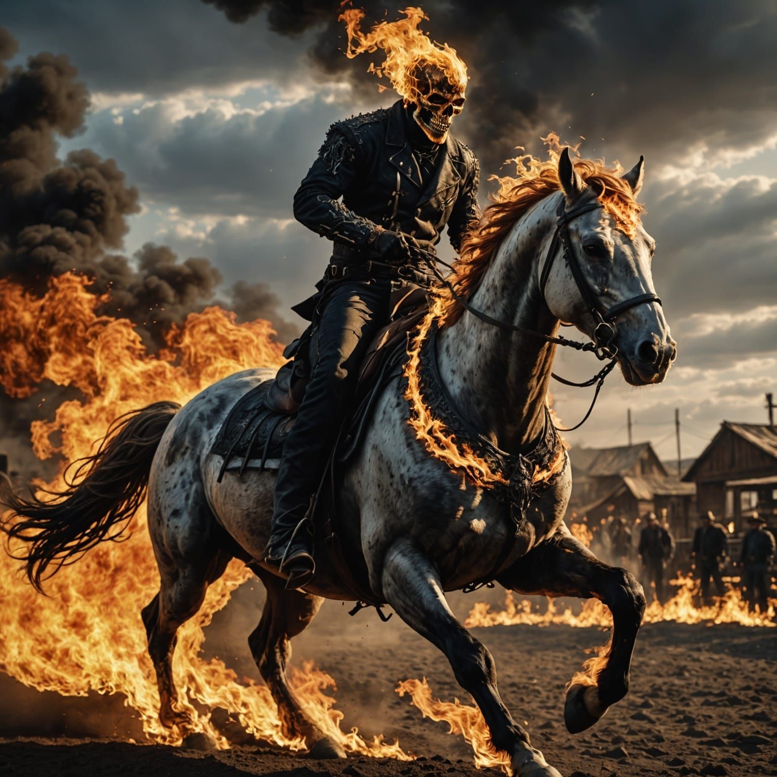 Ghost Rider on Fire Horse: Hyperrealistic Detail