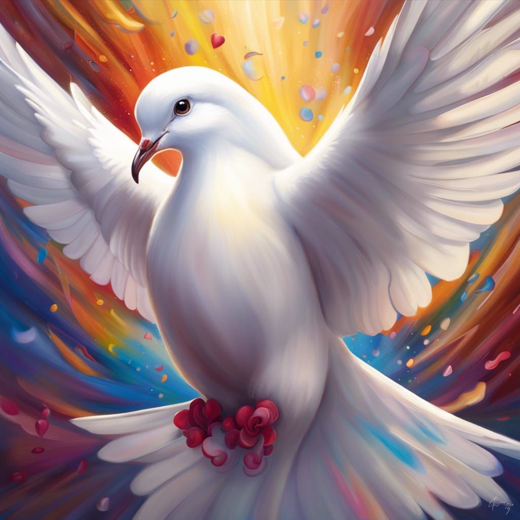 Snow White Dove in Flight: Hyperrealistic Splash Art